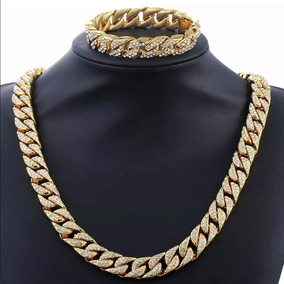 Other - gold silver chain cuban link necklace & bracelet